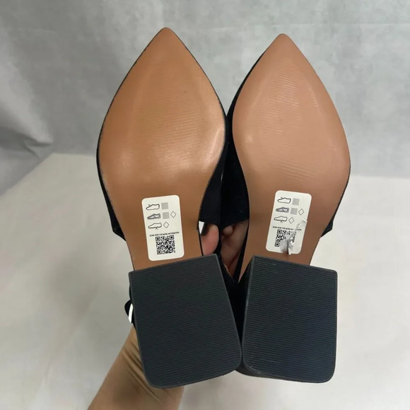 ASOS Design Black Velvet "Sydney" Slingback Pointed Toe Chunky Heel Sz 7 - Picture 8 of 9